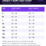 Unisex T-shirt size chart